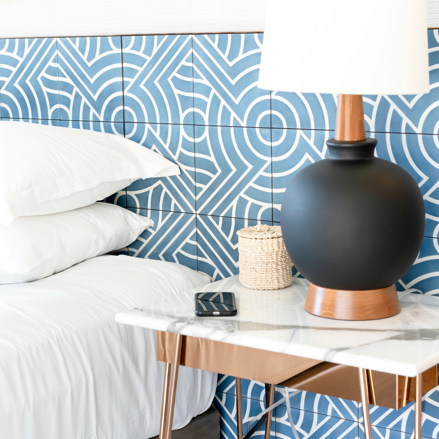 geometric blue wallpaper to add color to your home